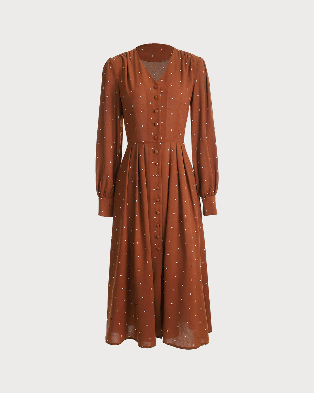 Brown Polka Dot Pleated Midi Dress - Celestia Couture