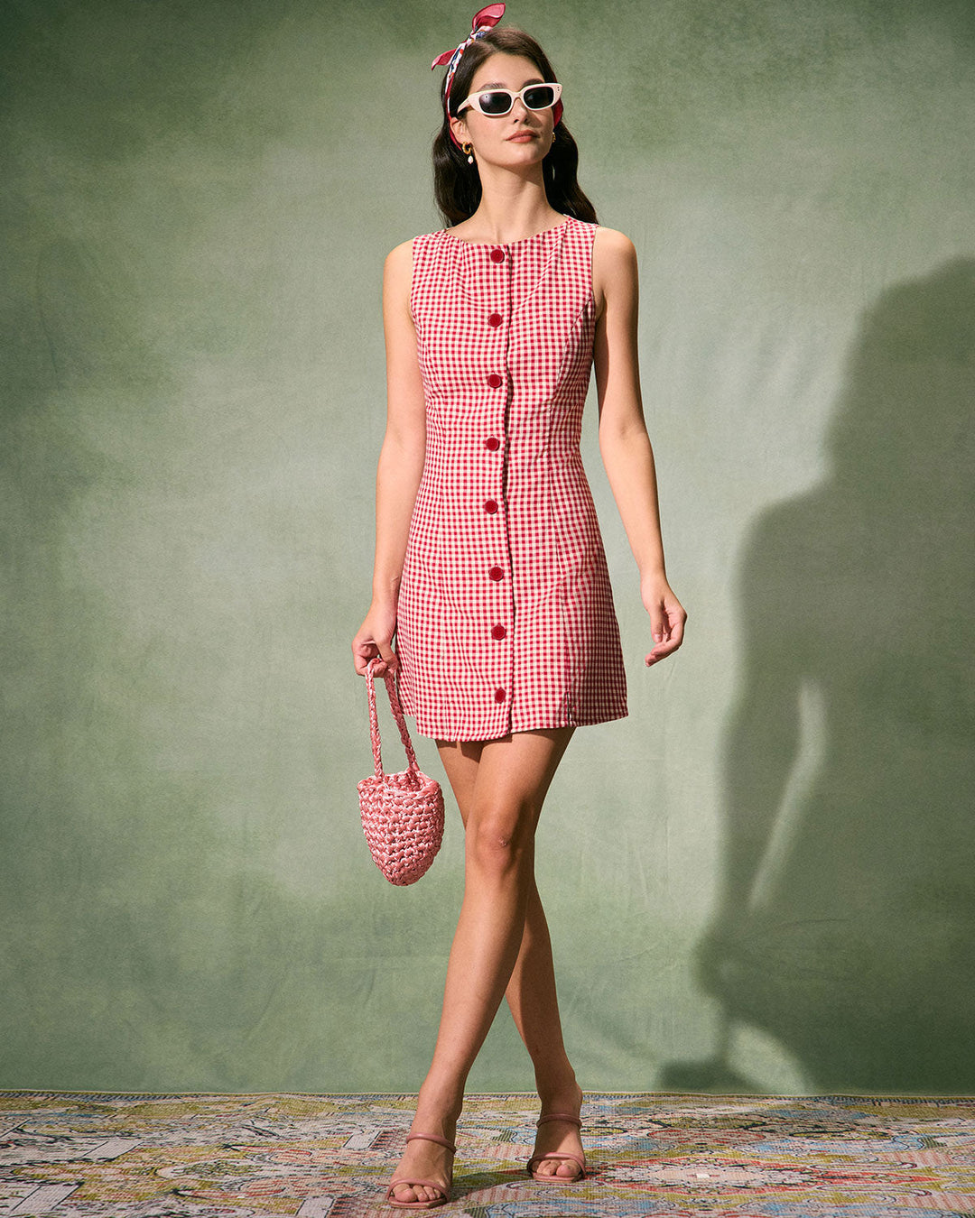 The Red Boat Neck Plaid Mini Dress - Celestia Couture