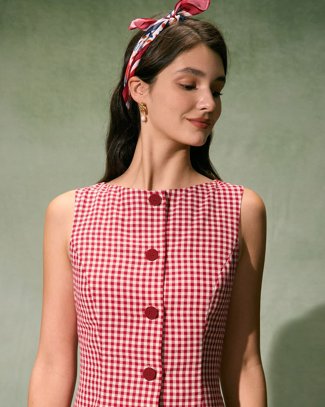 The Red Boat Neck Plaid Mini Dress - Celestia Couture