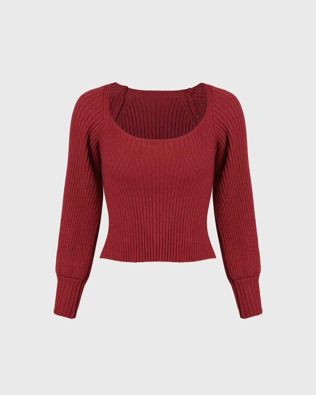 The Red Scoop Neck Lantern Sleeve Sweater - Celestia Couture