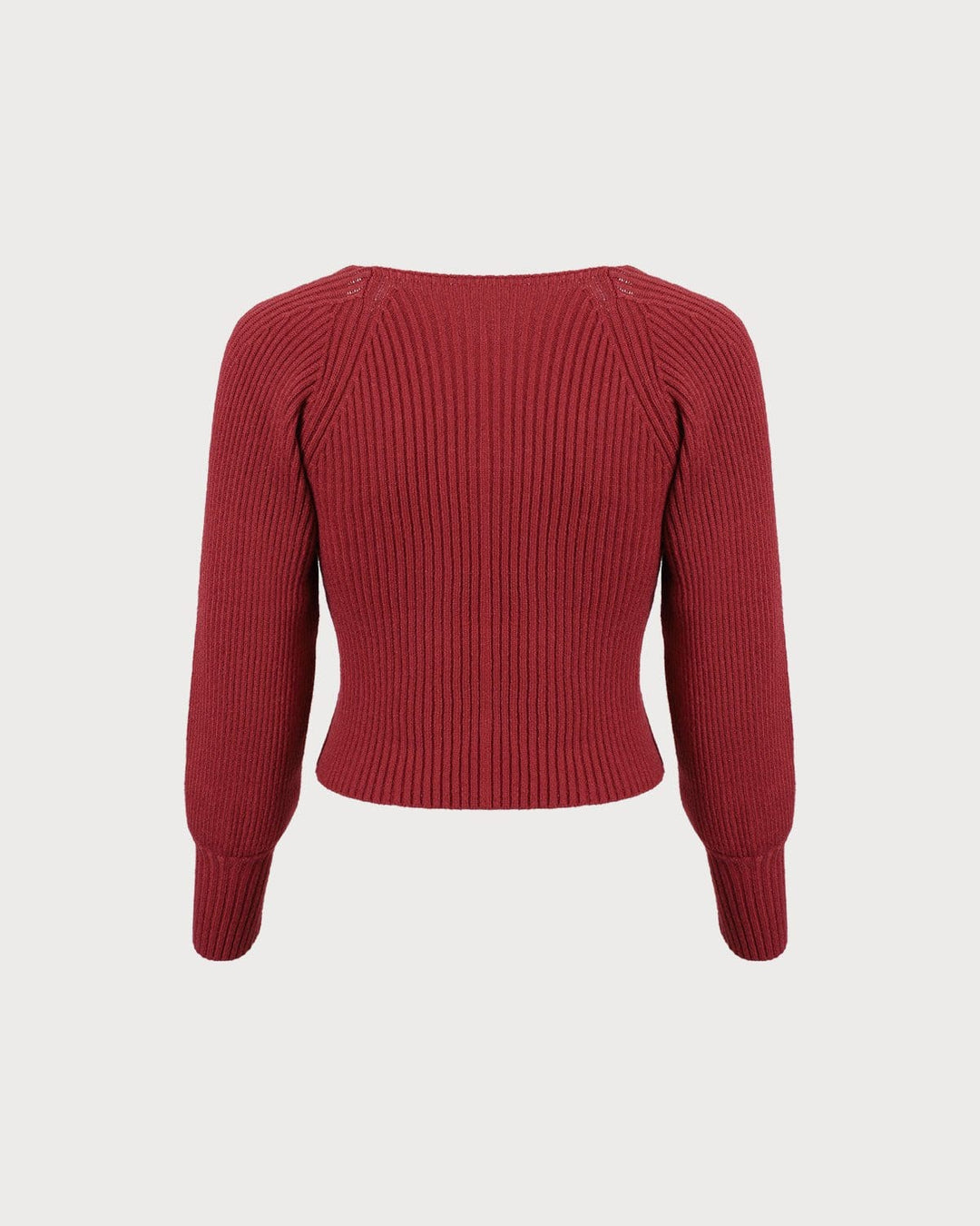 The Red Scoop Neck Lantern Sleeve Sweater - Celestia Couture