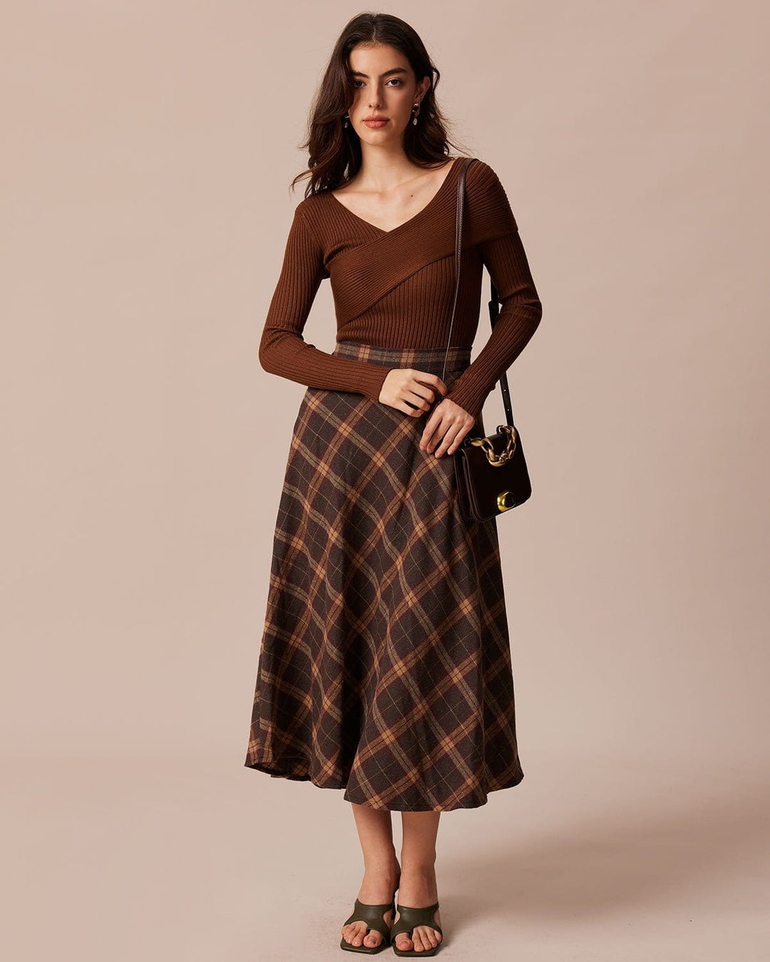 The Coffee V Neck Criss-Cross Wrap Knit Top - Celestia Couture