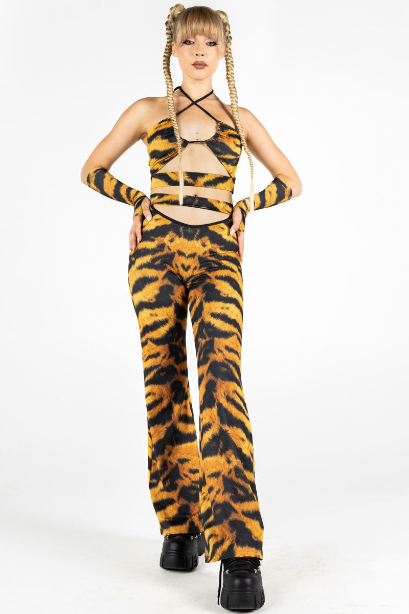 Tiger Cut Out Flare Pants Set