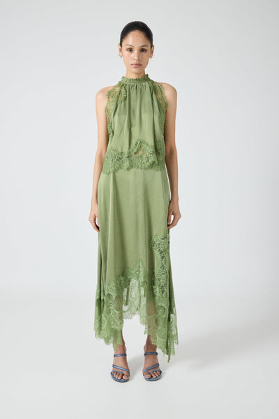 Modern Muse Satin Lace Trim Pleated Neck Top and A-line Irregular Slit Skirt Set