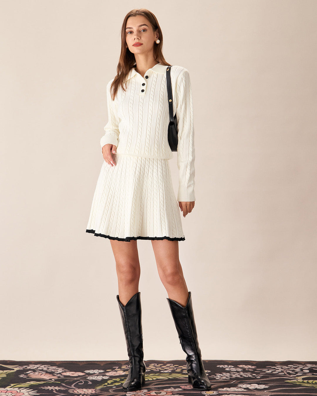 White Contrasting Knitted Mini Skirt - Celestia Couture