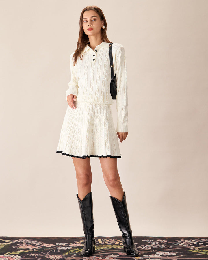 White Contrasting Knitted Mini Skirt - Celestia Couture