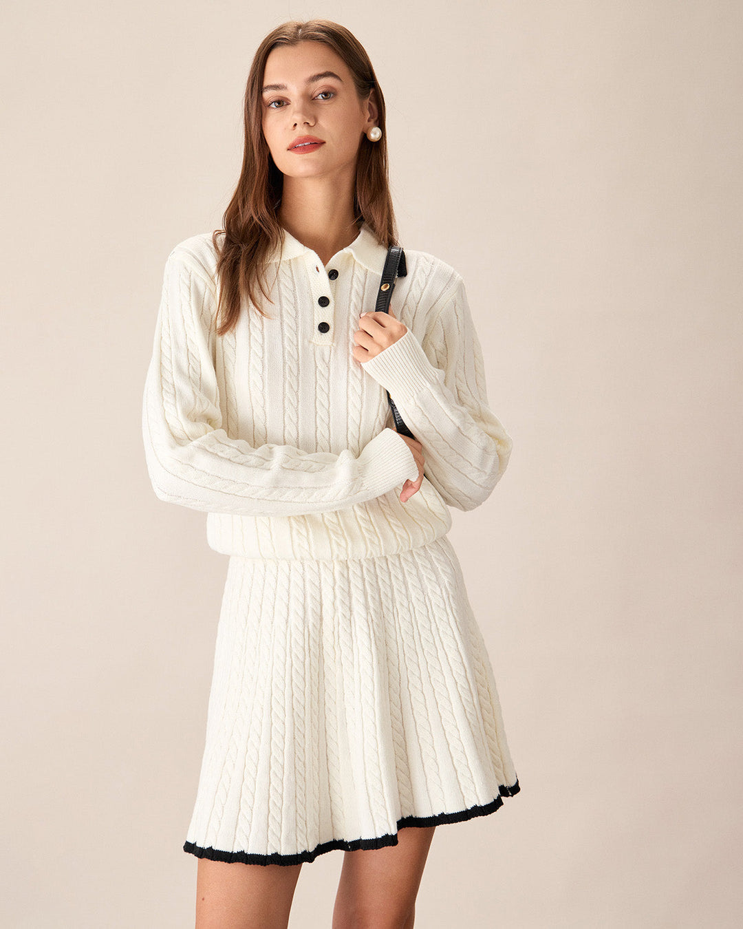 White Contrasting Knitted Mini Skirt - Celestia Couture