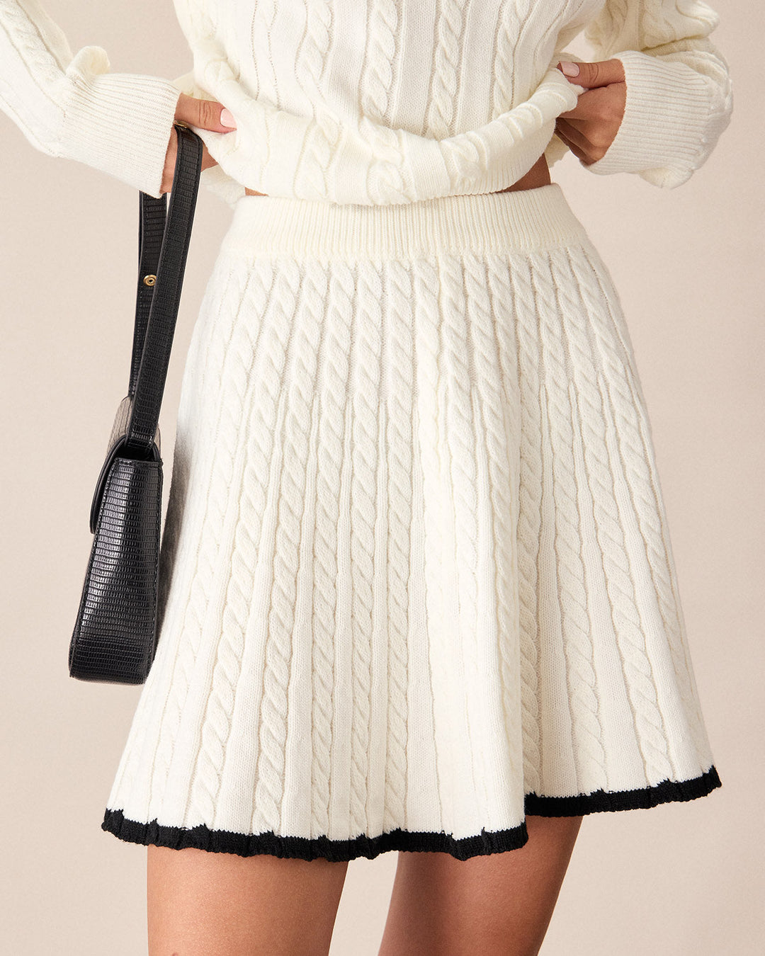 White Contrasting Knitted Mini Skirt - Celestia Couture