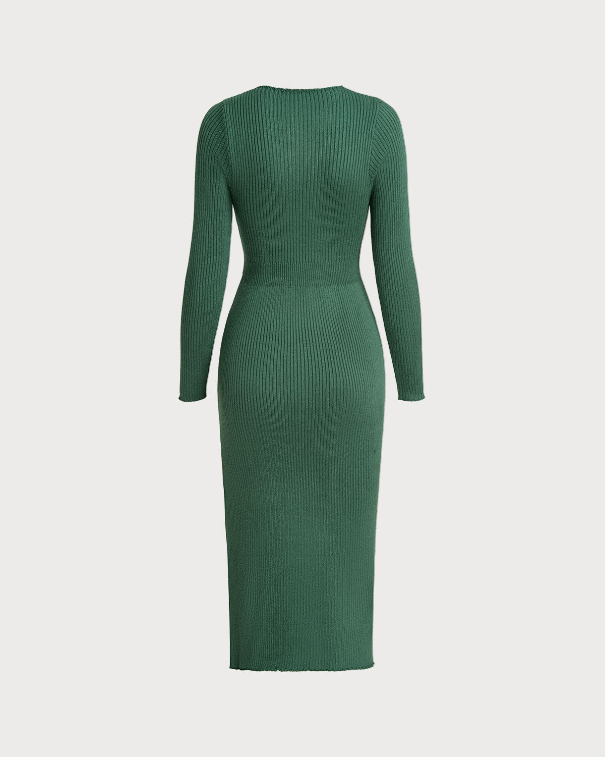 Green Slit Wrap Sweater Dress