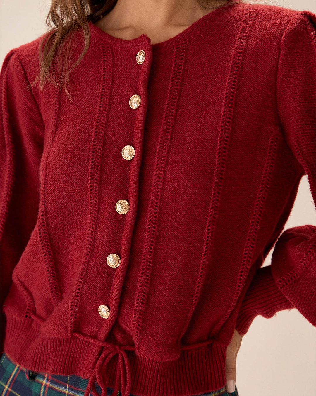 Red Lantern Sleeve Single-Breasted Cardigan - Celestia Couture