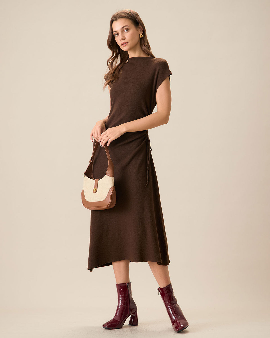 Coffee Bodycon Reversible Sweater Dress - Celestia Couture
