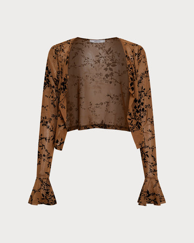 Brown Floral Two-piece Midi Dress