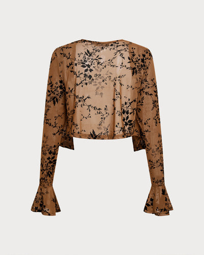 Brown Floral Two-piece Midi Dress