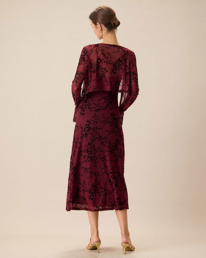 Red Floral Bodycon Slip Midi Dress - Celestia Couture