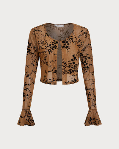 Brown Floral Two-piece Midi Dress