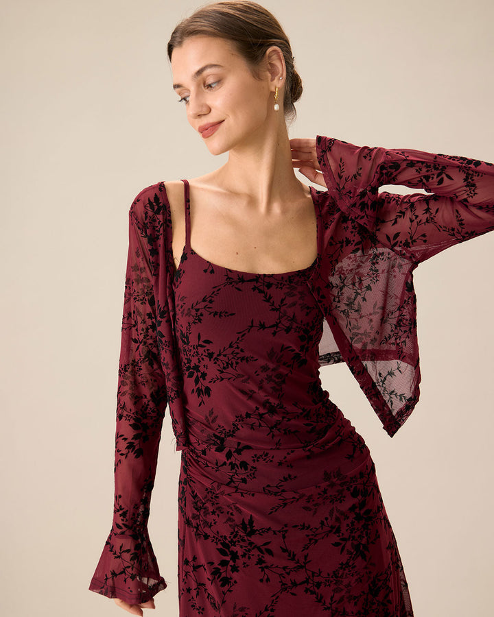 Red Floral Bodycon Slip Midi Dress - Celestia Couture