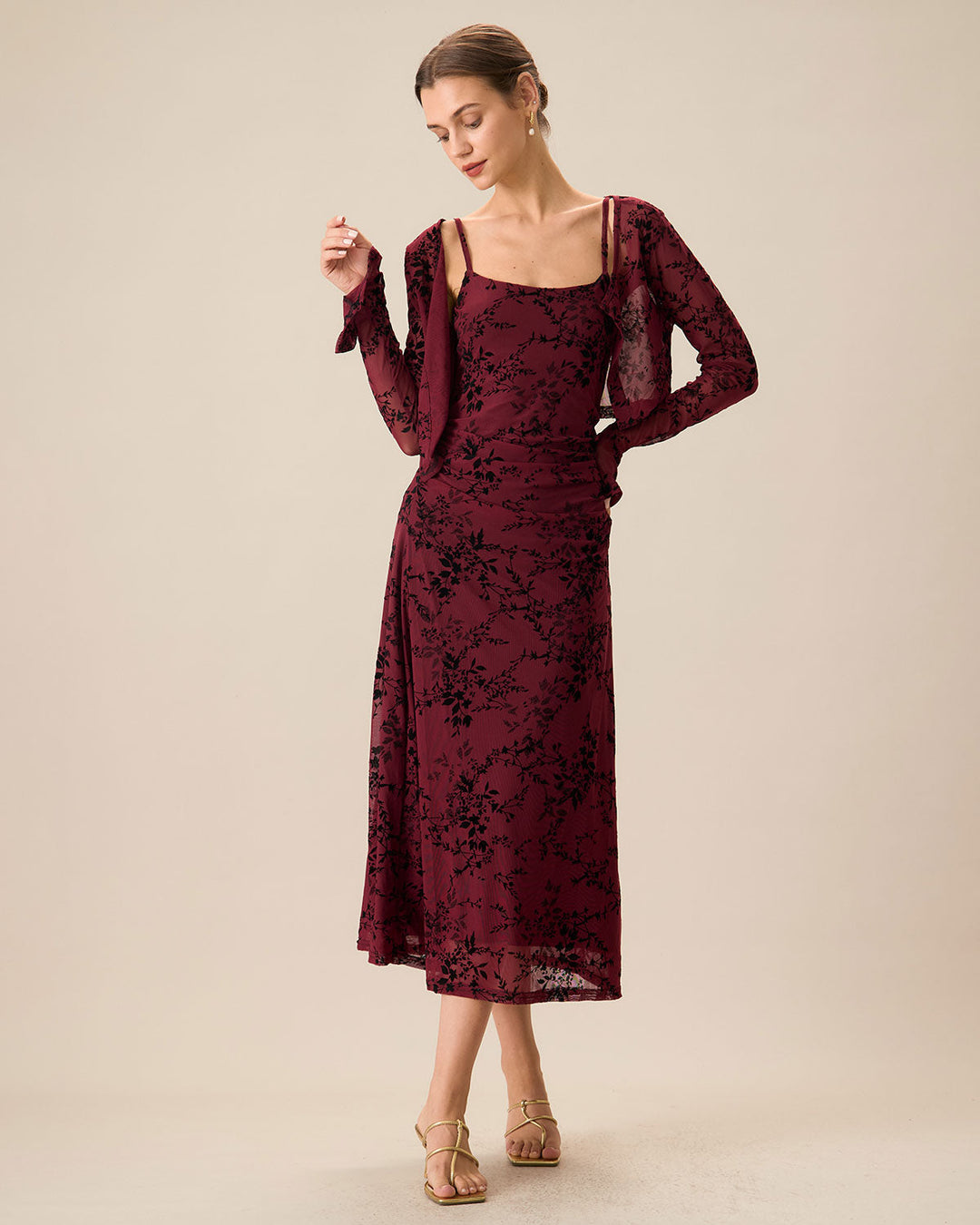 Red Floral Bodycon Slip Midi Dress - Celestia Couture