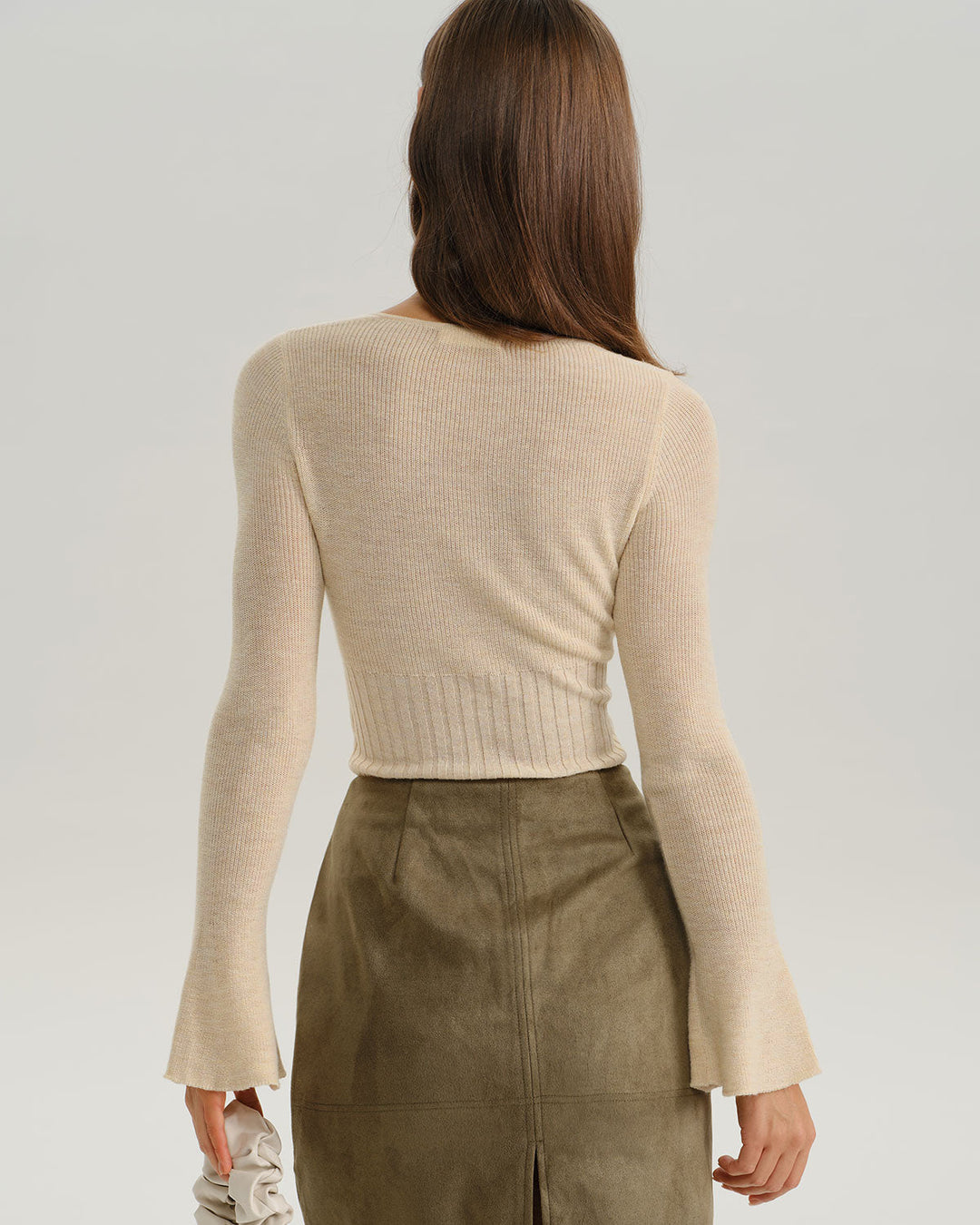Apricot Bell Sleeve Ribbed Knit Tee - Celestia Couture
