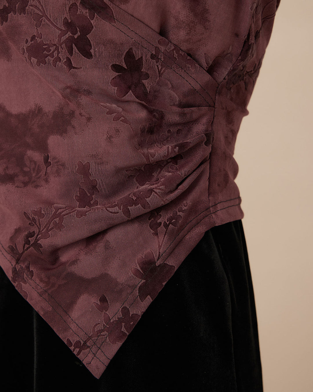 Purple Floral Ruched Wrap Tee - Celestia Couture