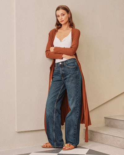 Caramel Knit Wrap Midi Dress