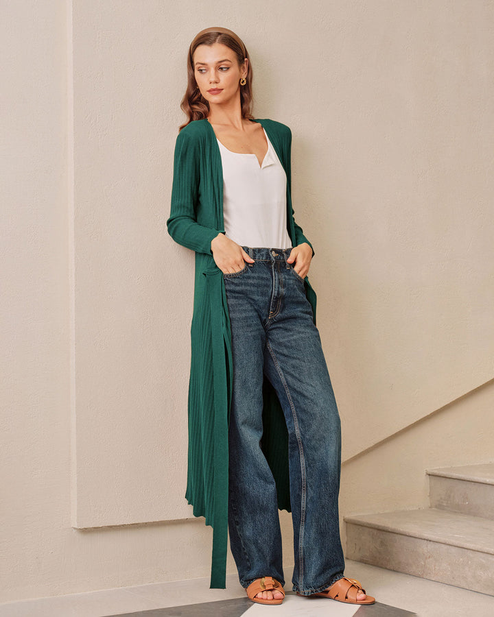 Green A-line Wrap Sweater Dress - Celestia Couture