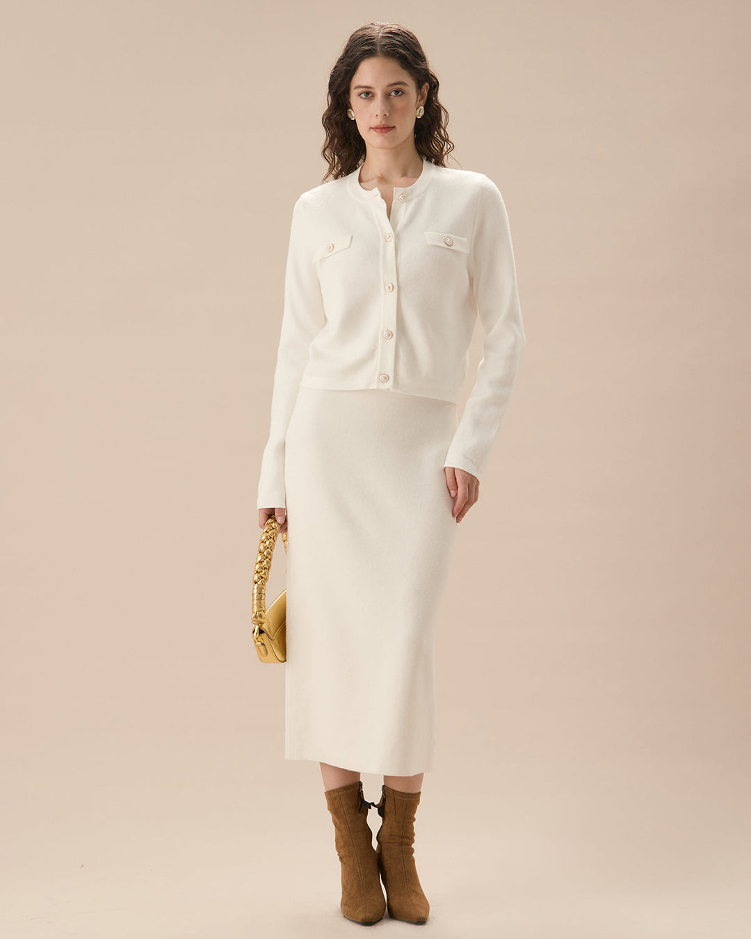 White Single Breasted Knit Cardigan - Celestia Couture