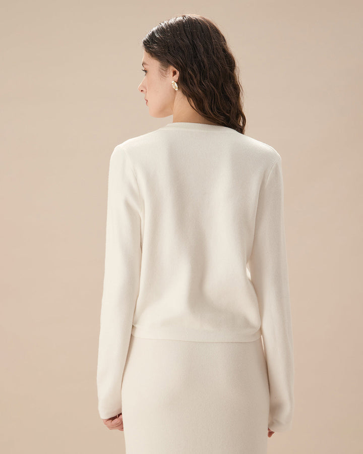 White Single Breasted Knit Cardigan - Celestia Couture
