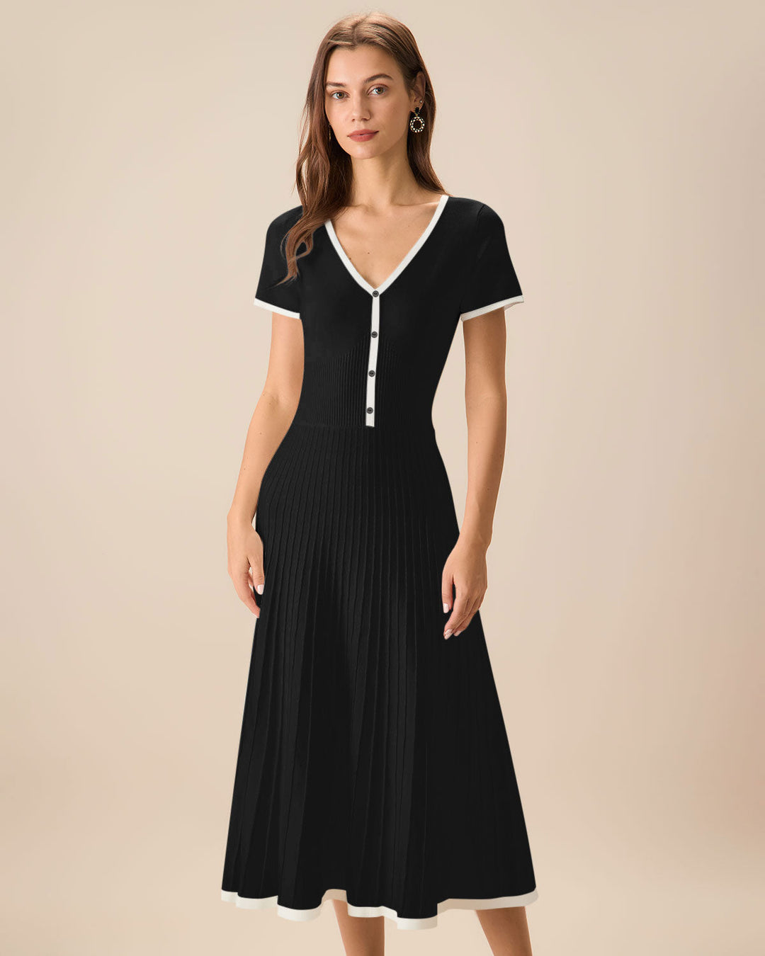 Black Contrasting Sweater Midi Dress - Celestia Couture