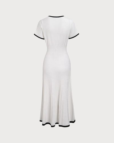 Women's White Contrasting Sweater Midi Dress