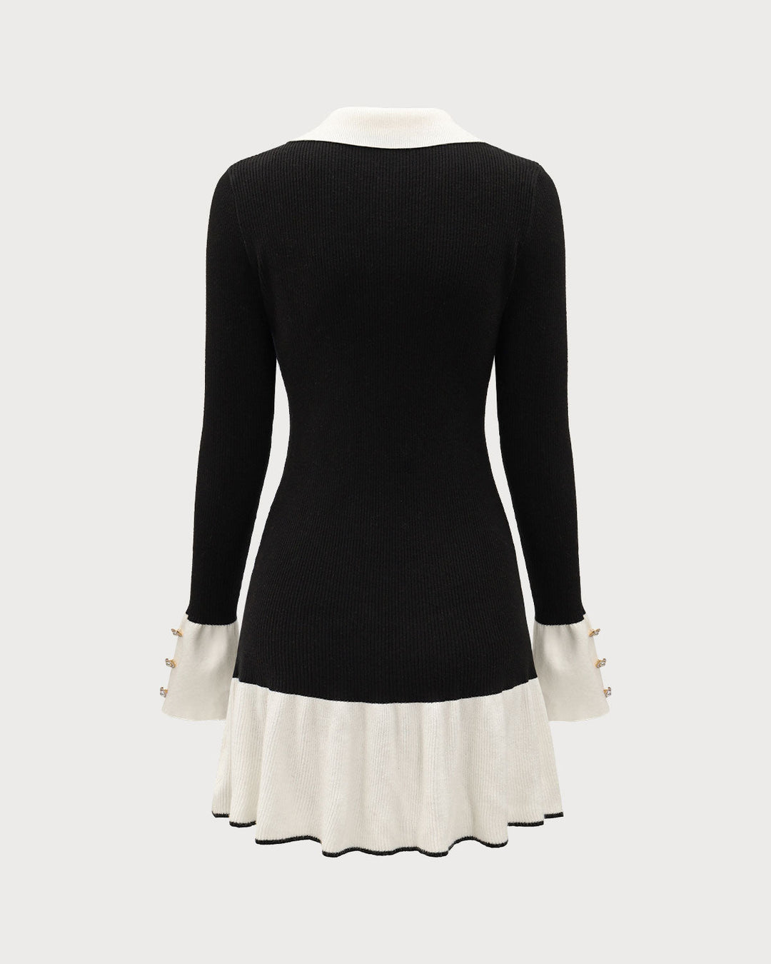Black Contrasting Bell Sleeve Sweater Dress - Celestia Couture