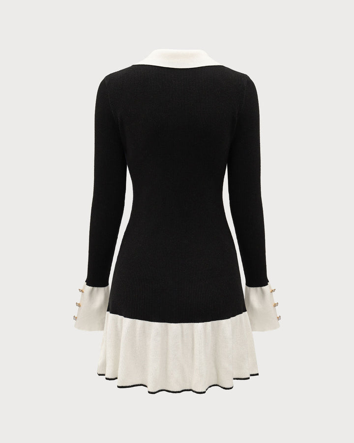 Black Contrasting Bell Sleeve Sweater Dress - Celestia Couture