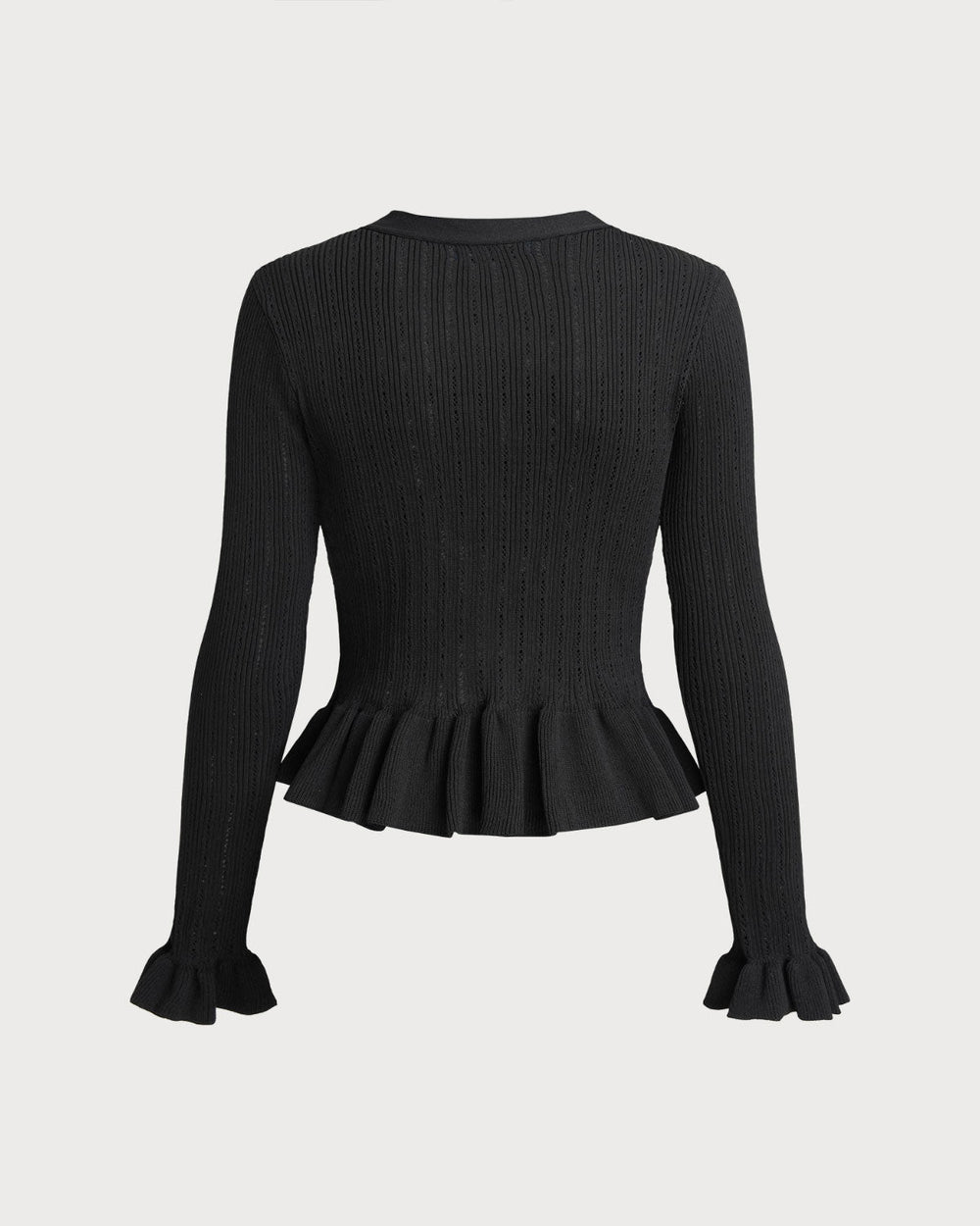 Black V Neck Bell Sleeve Knit Cardigan - Celestia Couture