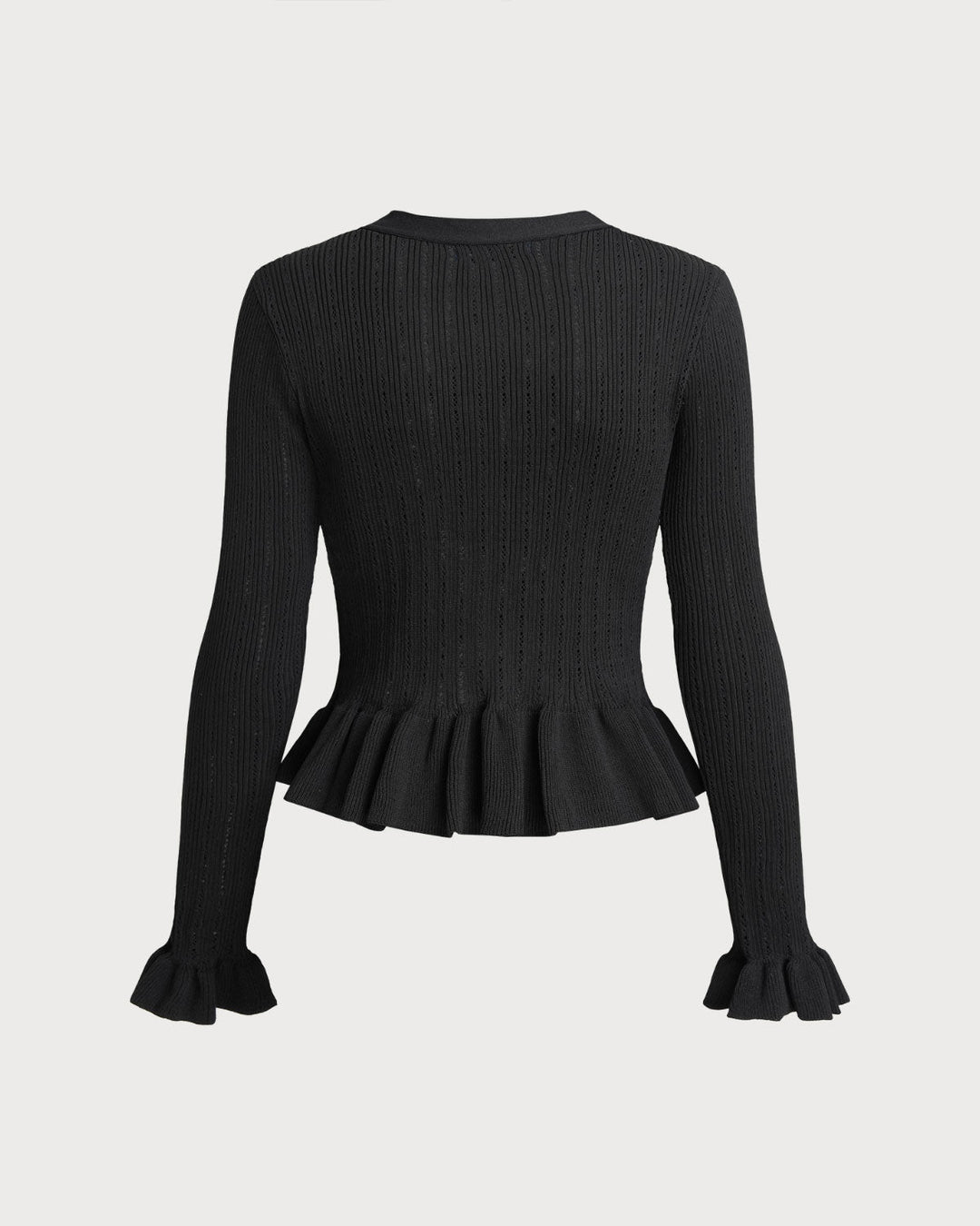 Black V Neck Bell Sleeve Knit Cardigan - Celestia Couture