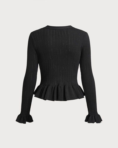 Black V Neck Bell Sleeve Knit Cardigan
