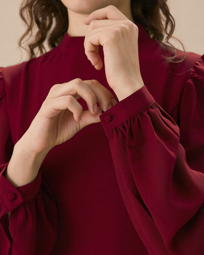 Red Mock Neck See-Through Mini Dress