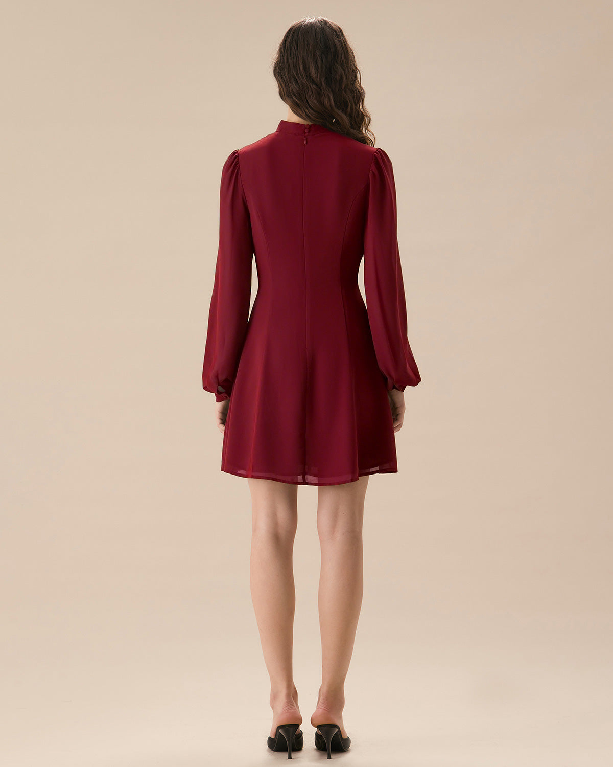 Red Mock Neck See-Through Mini Dress