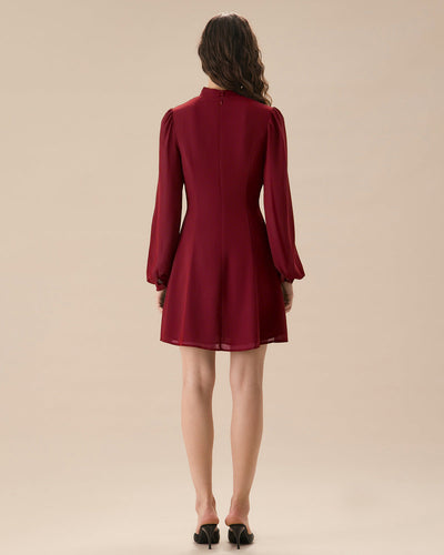 Red Mock Neck See-Through Mini Dress