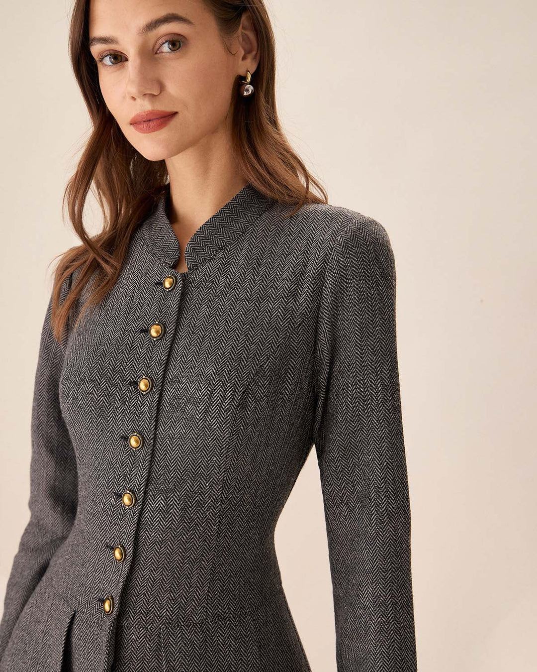 Grey Button Pleated Mini Dress - Celestia Couture