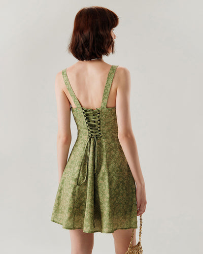 Emerald Bloom Green Floral Ruched Slip Mini Dress