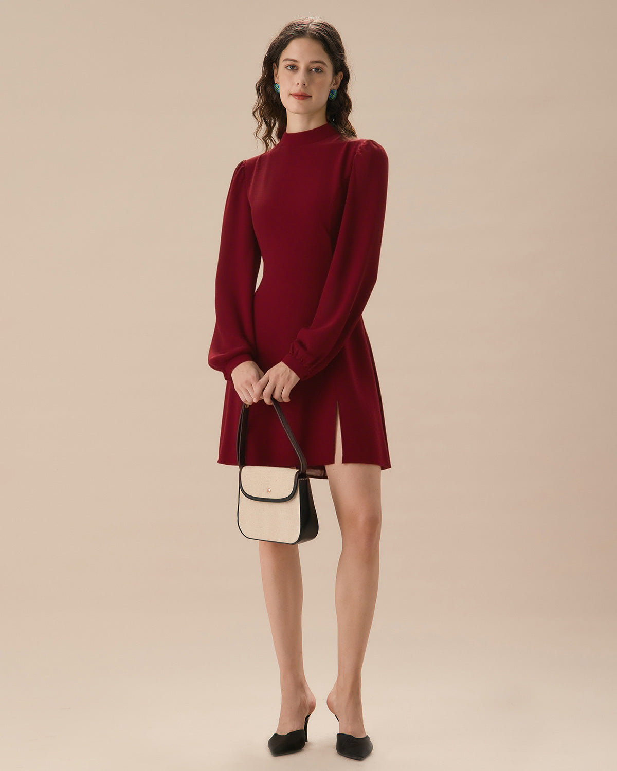 Red Mock Neck See-Through Mini Dress