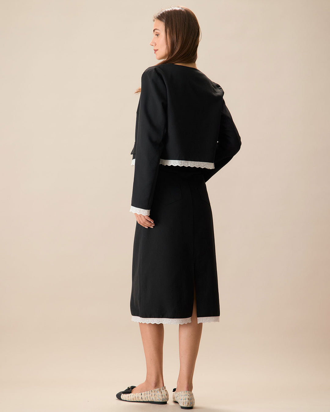 Black Contrasting Single-Breasted Jacket - Celestia Couture