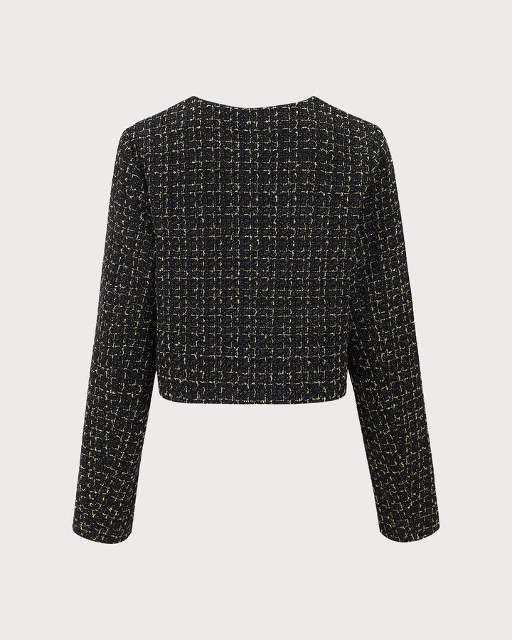 Black Single-Breasted Tweed Jacket