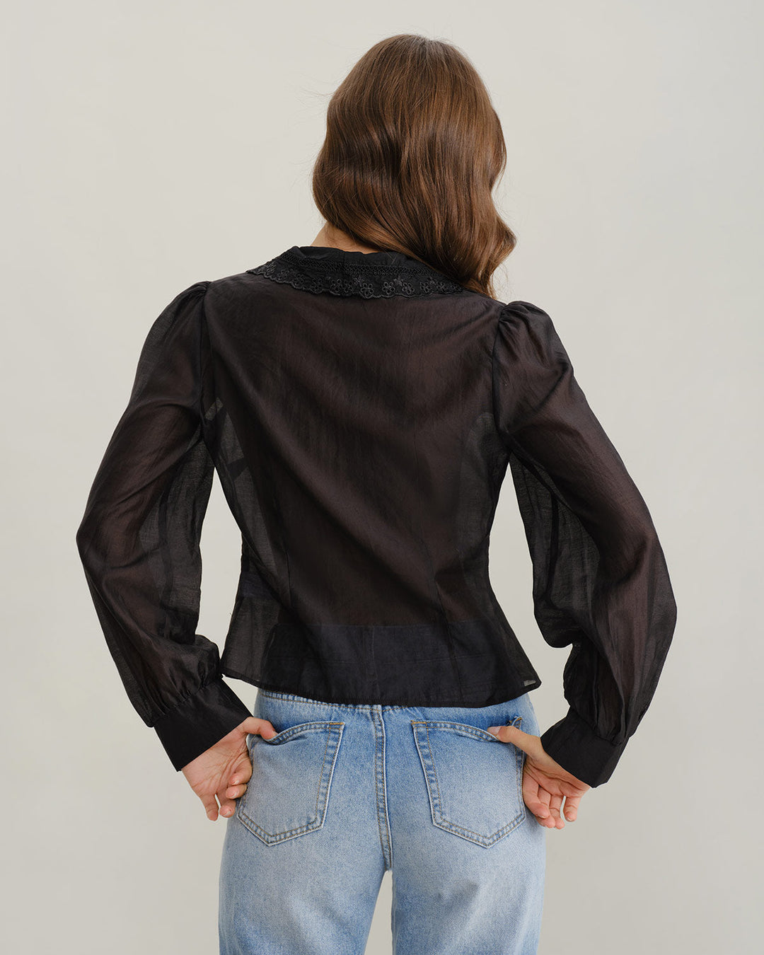 Black Lantern Sleeve Ruffle Shirt - Celestia Couture