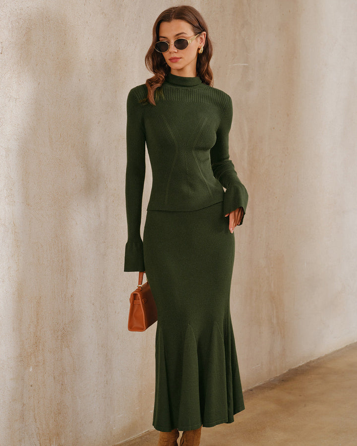 Green Turtle Bell Sleeve Sweater - Celestia Couture