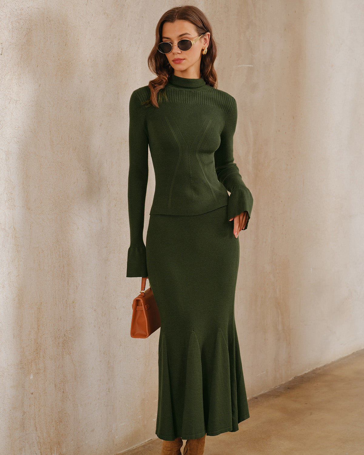 Green Turtle Bell Sleeve Sweater