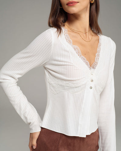 White V Neck Knit Cardigan