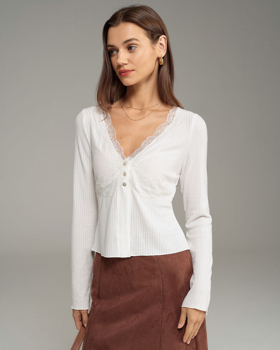 White V Neck Knit Cardigan - Celestia Couture