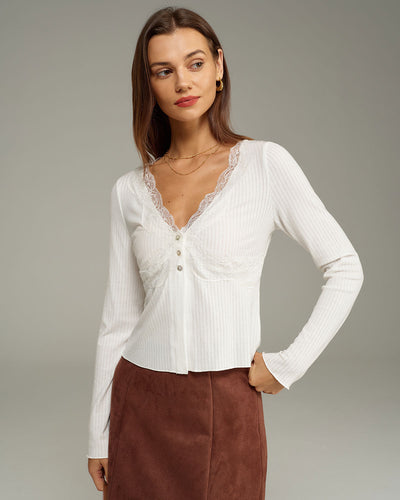 White V Neck Knit Cardigan