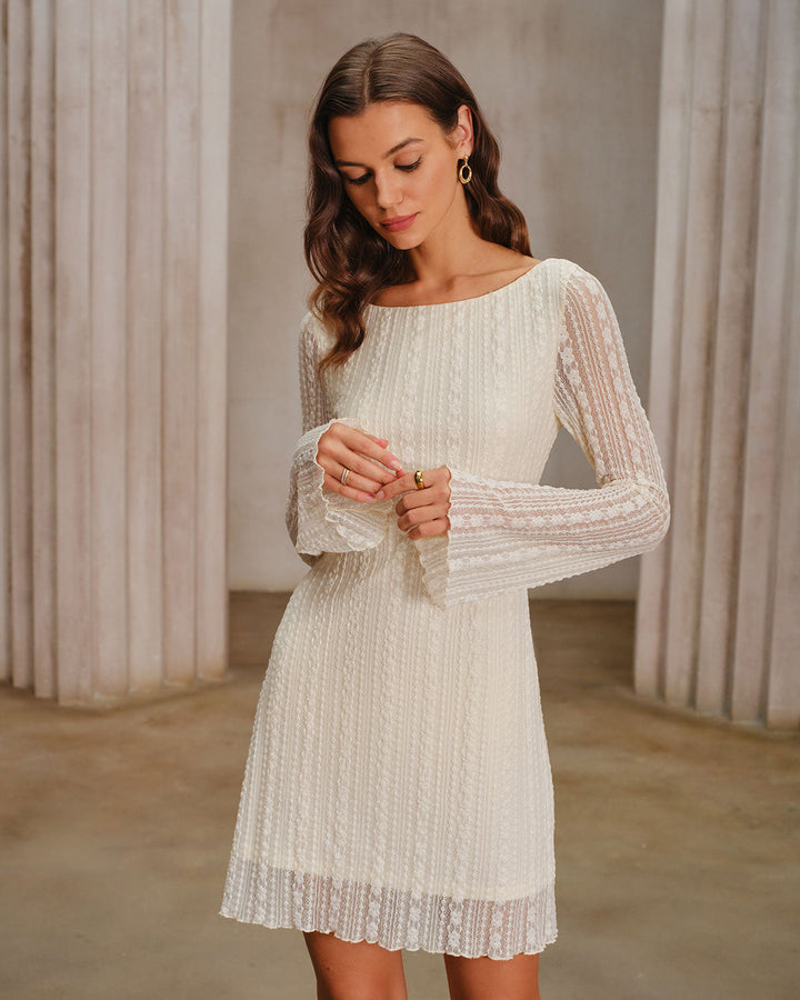 Apricot Lace Bell Sleeve Mini Dress - Celestia Couture