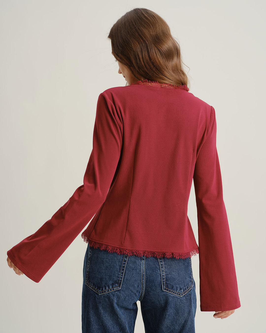 Red V Neck Tie-front Cardigan - Celestia Couture